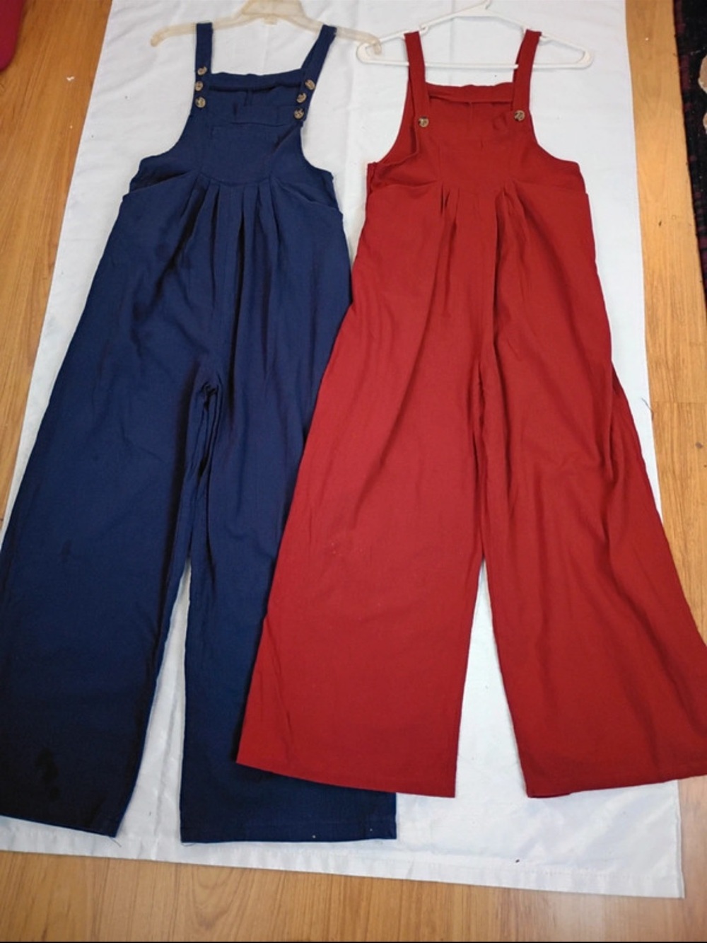 2 Women's Wide-Leg Overalls Jumpsuit - Navy & Rust